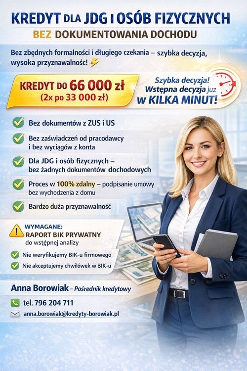 KREDYT DLA JDG I OSÓB FIZYCZNYCH BEZ DOKUMENTOWANIA DOCHODU! Gdańsk - Zdjęcie 1