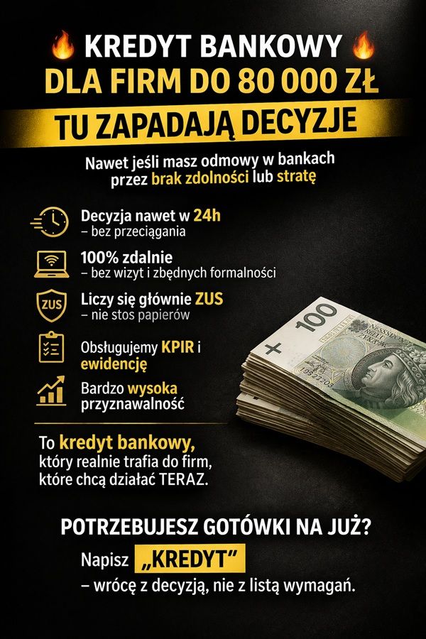 KREDYT BANKOWY DLA FIRM DO 80 000 ZŁ TU ZAPADAJĄ DECYZJE Gdańsk - Zdjęcie 1